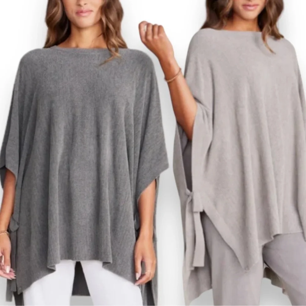 Barefoot Dreams Cozy Chic Hi Lo Poncho with Side Tie - Picture 3 of 10